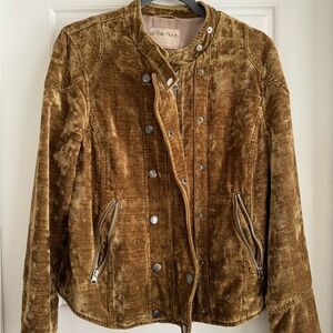 Free People Gold Velvet Bomber Jacket